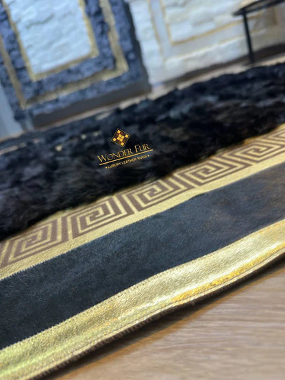 Unique Black Gold Sheepskin Area Rug, Handmade Soft Fluffy Rug Decoration