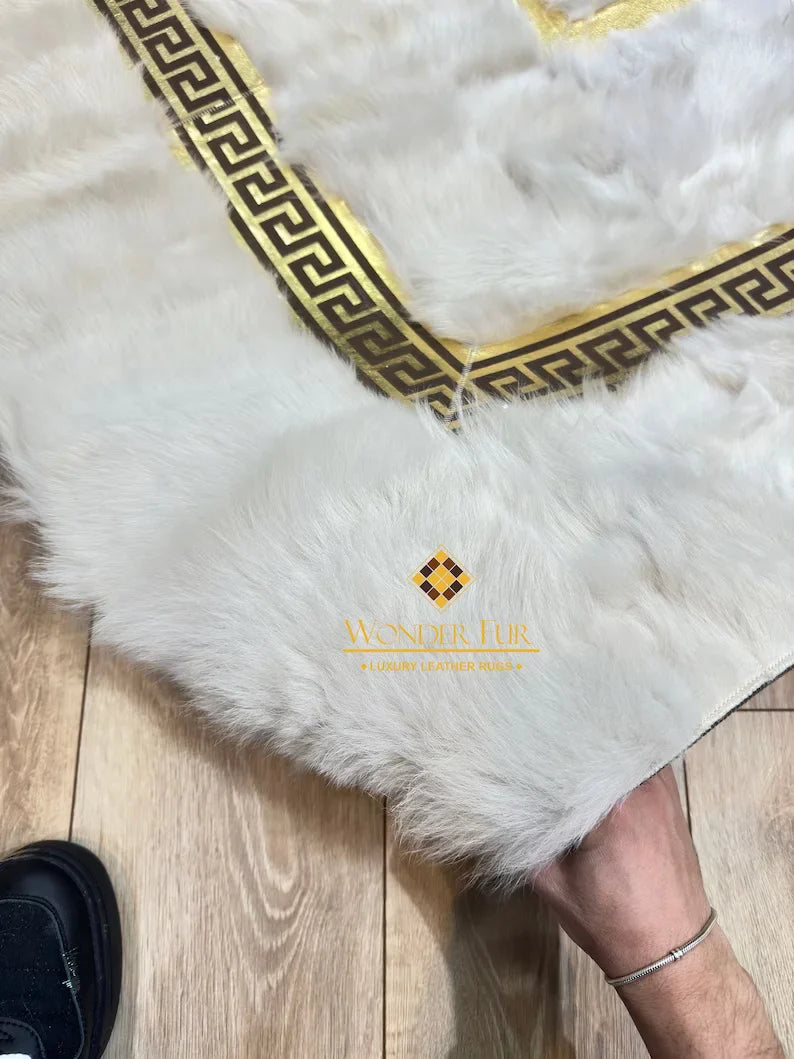 White Ultra Soft Fluffy Natural Sheepskin Area Rug, Handmade Elegance