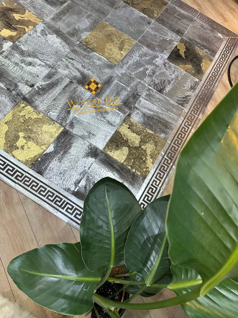 Silver and Gold Natural Sheepskin Area Rug, Unique Handmade Rug for Bedroom