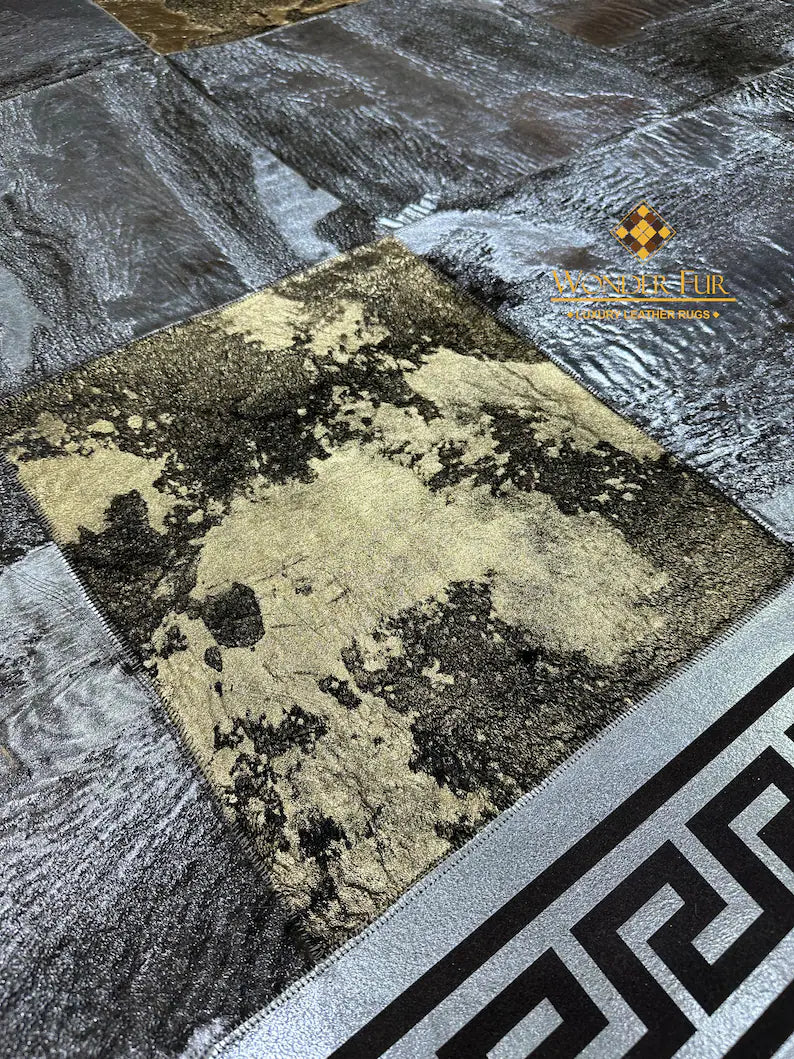 Silver and Gold Natural Sheepskin Area Rug, Unique Handmade Rug for Bedroom