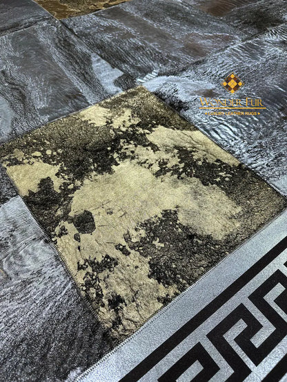 Silver and Gold Natural Sheepskin Area Rug, Unique Handmade Rug for Bedroom