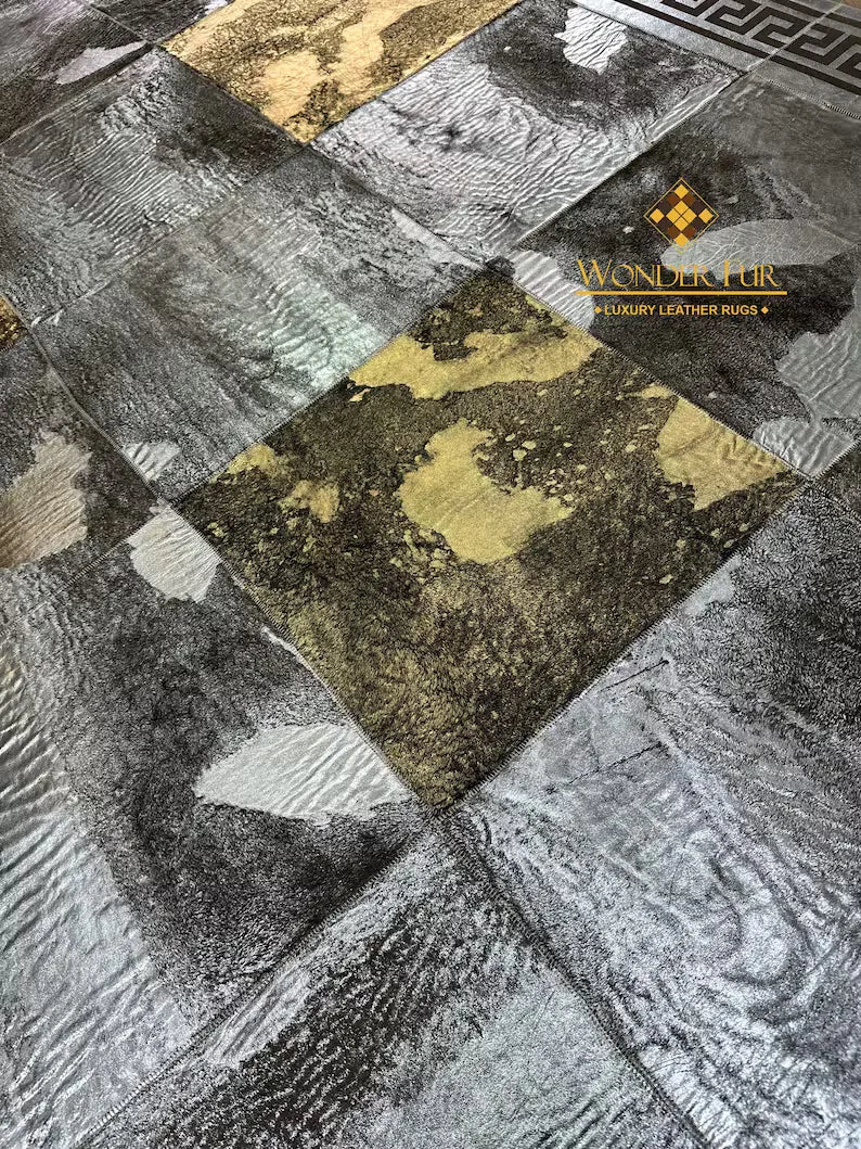 Silver and Gold Natural Sheepskin Area Rug, Unique Handmade Rug for Bedroom