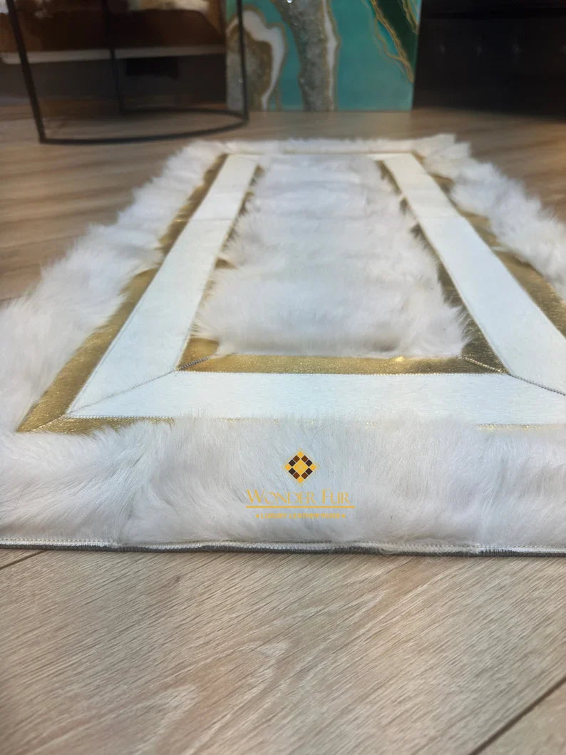 Elegance White Gold Real Sheepskin Runner Rug for Hallway, Soft Shaggy Rug