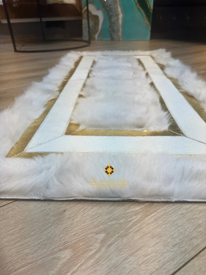 Elegance White Gold Real Sheepskin Runner Rug for Hallway, Soft Shaggy Rug
