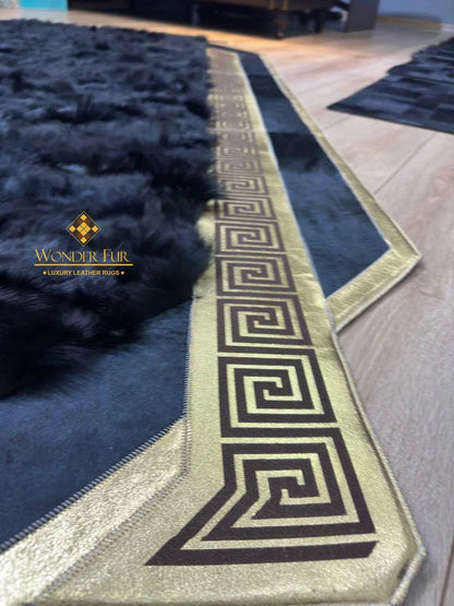 Unique Black Gold Sheepskin Area Rug, Handmade Soft Fluffy Rug Decoration