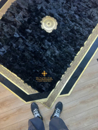 Unique Black Gold Sheepskin Area Rug, Handmade Soft Fluffy Rug Decoration
