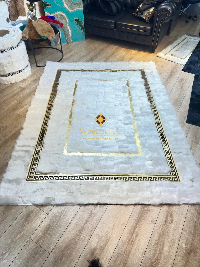 White Ultra Soft Fluffy Natural Sheepskin Area Rug, Handmade Elegance