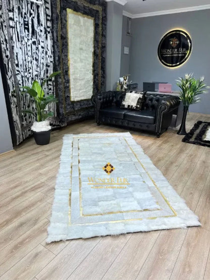 Luxury White Natural Sheepskin Runner Rug, Soft Shaggy Handamde Rug