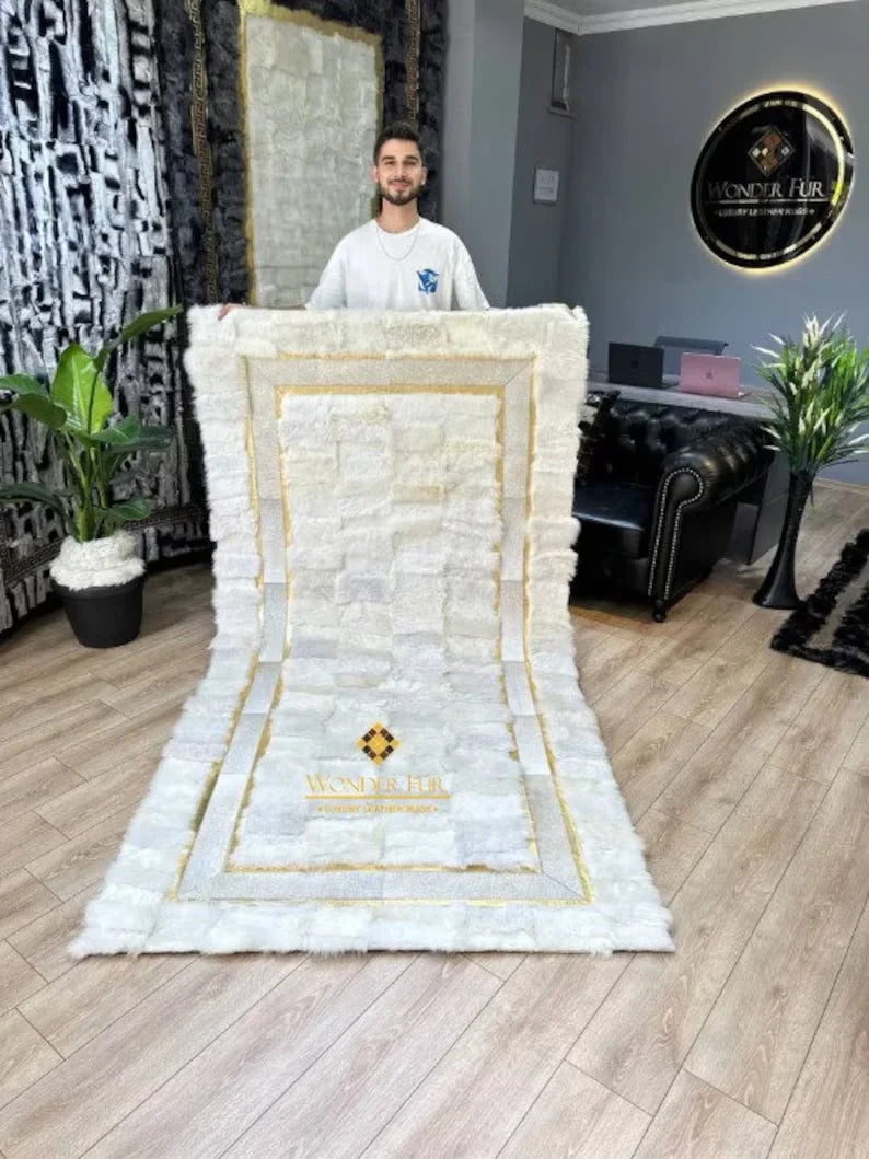 Luxury White Natural Sheepskin Runner Rug, Soft Shaggy Handamde Rug