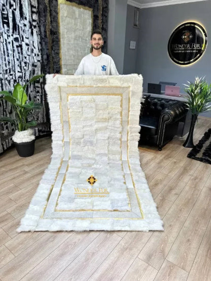 Luxury White Natural Sheepskin Runner Rug, Soft Shaggy Handamde Rug