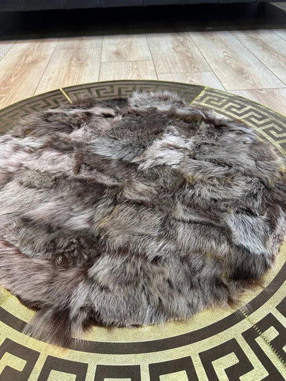 Brown Gold Luxury Natural Sheepskin Round Rug, Handmade Unique Soft Rug