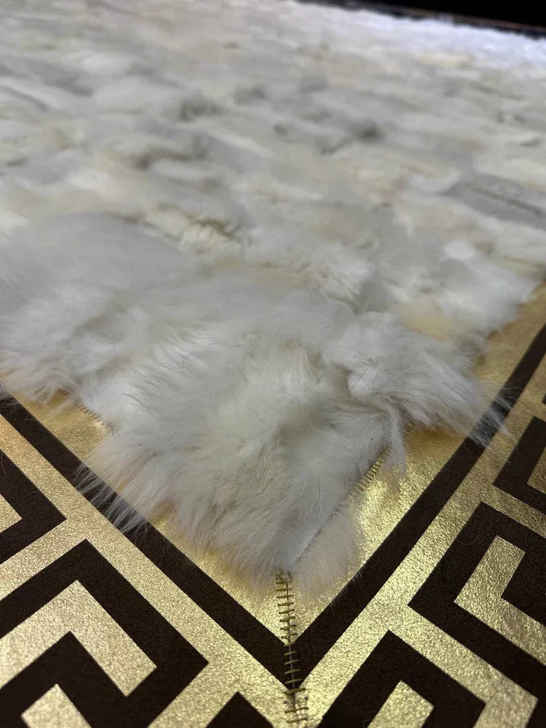 Gray White Large Sheepskin Rug, Fluffy Soft Natural Leather Handmade Rug