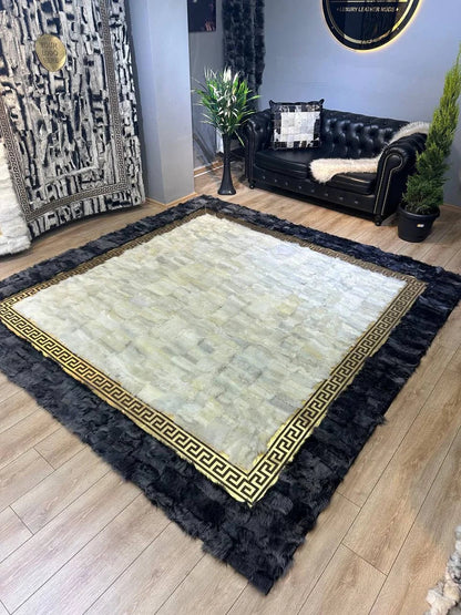 Gray White Large Sheepskin Rug, Fluffy Soft Natural Leather Handmade Rug