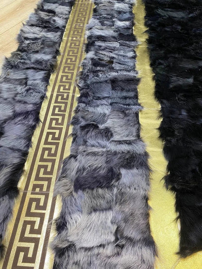 Black and Gray Natural Sheepskin Large Area Rug, Handmade Gold Pattern Rug