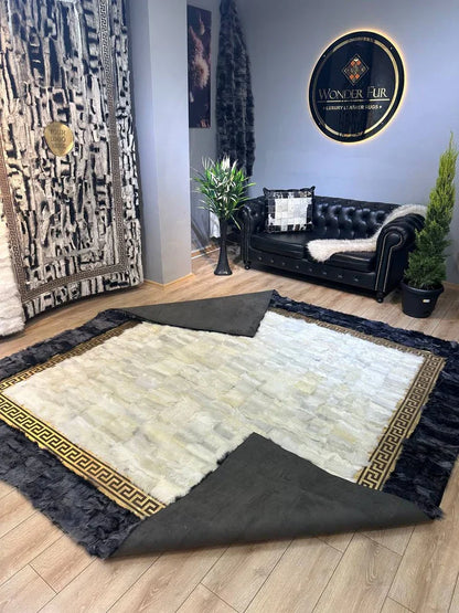 Gray White Large Sheepskin Rug, Fluffy Soft Natural Leather Handmade Rug