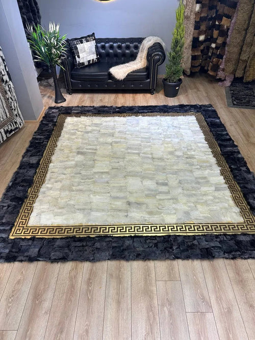 Gray White Large Sheepskin Rug, Fluffy Soft Natural Leather Handmade Rug