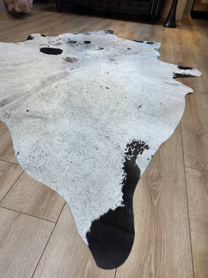 100% Genuine Calf Skin White Black Decor Rug, Modern Cowhide Rug