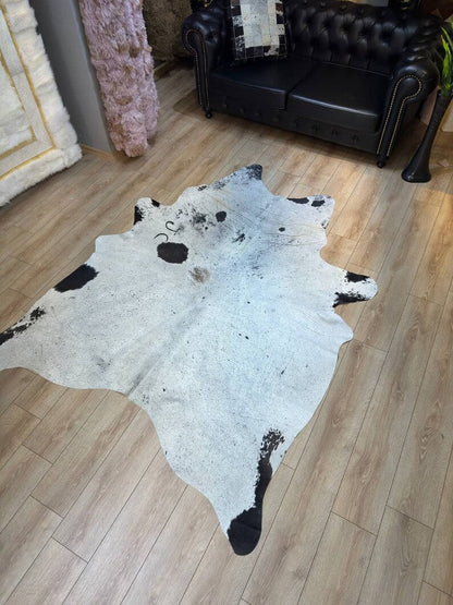 100% Genuine Calf Skin White Black Decor Rug, Modern Cowhide Rug