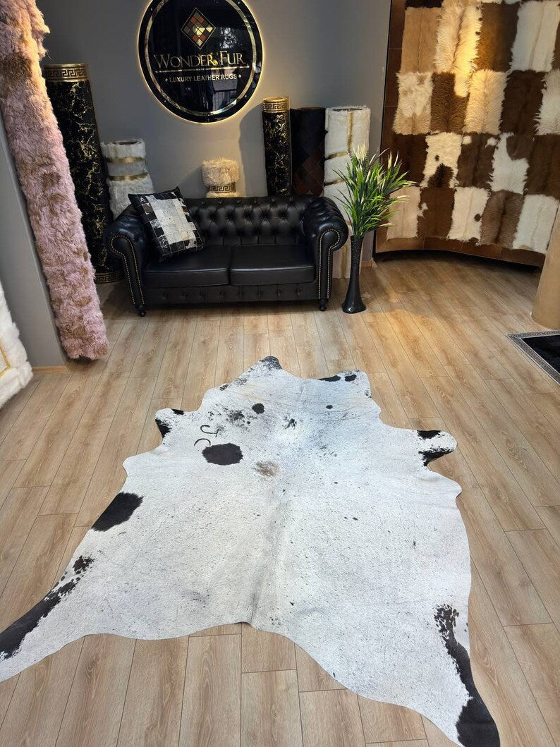 100% Genuine Calf Skin White Black Decor Rug, Modern Cowhide Rug