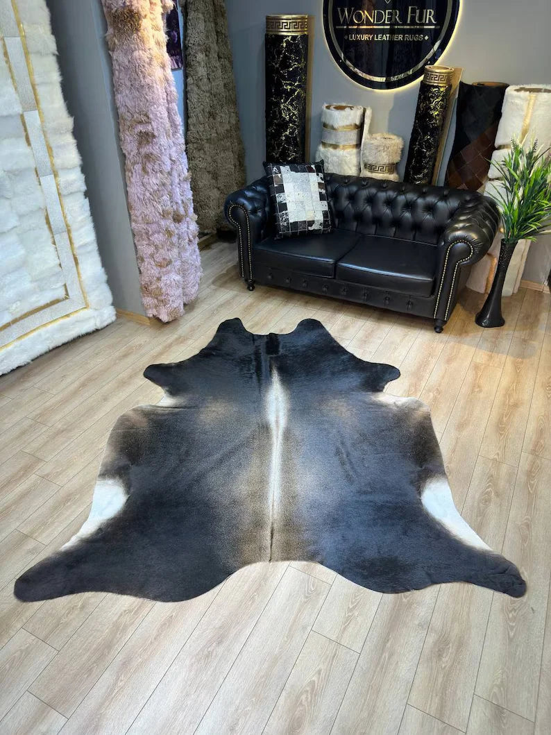 Tricolour 100% Genuine Cowskin Bedroom Rug, Natural Cow Hide Decor