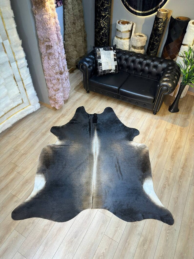 Tricolour 100% Genuine Cowskin Bedroom Rug, Natural Cow Hide Decor