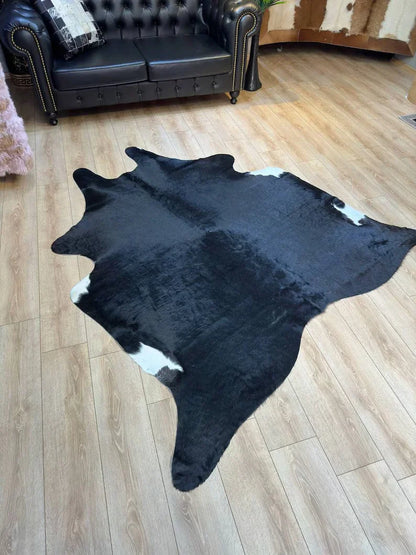 Unique Natural Black Cowskin Decor Rug, Speckled Cow hide carpet