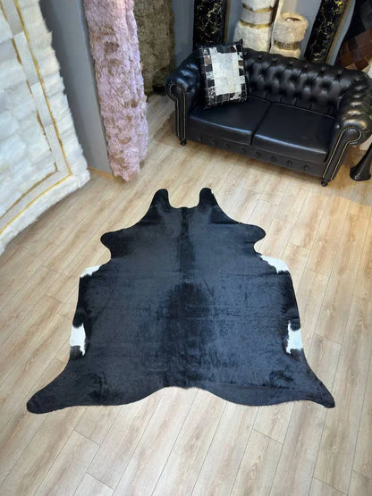 Unique Natural Black Cowskin Decor Rug, Speckled Cow hide carpet