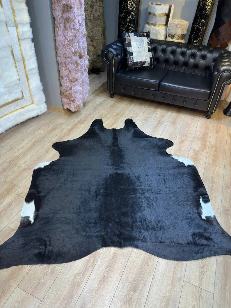 Unique Natural Black Cowskin Decor Rug, Speckled Cow hide carpet