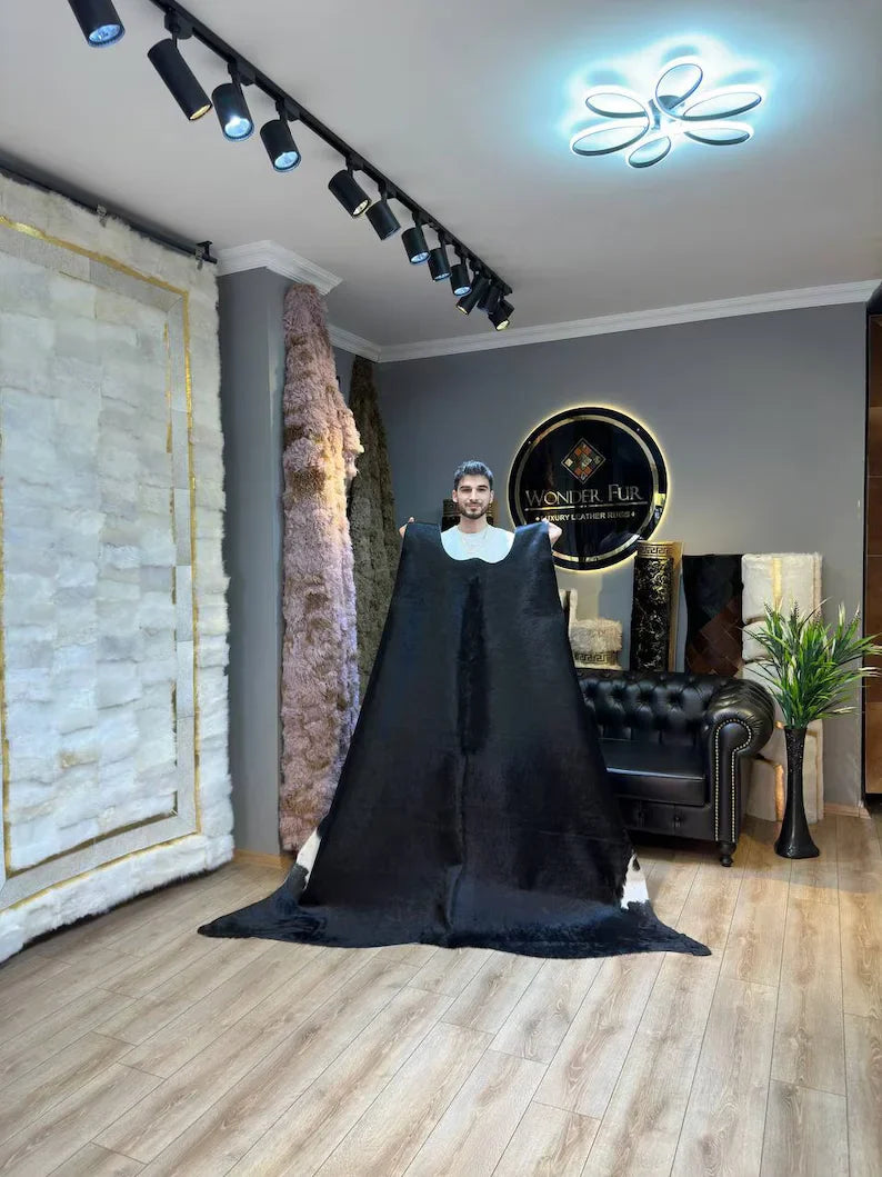 Unique Natural Black Cowskin Decor Rug, Speckled Cow hide carpet