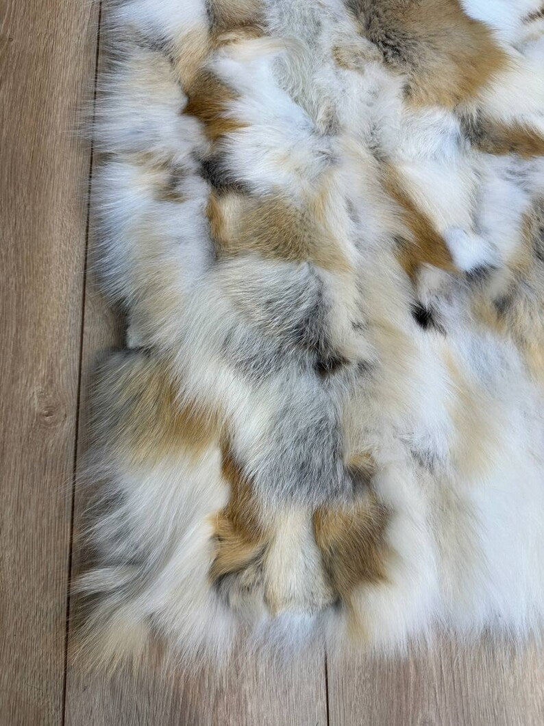 Luxury Golden Brown 100% Genuine Fox Fur Area Rug for Living Room