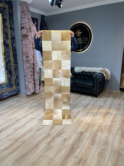 Modern Real Cowhide Patchwrok Rug for Hallway, Handamde Runner Rug