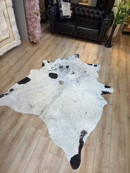 100% Genuine Calf Skin White Black Decor Rug, Modern Cowhide Rug