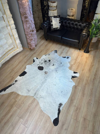 100% Genuine Calf Skin White Black Decor Rug, Modern Cowhide Rug