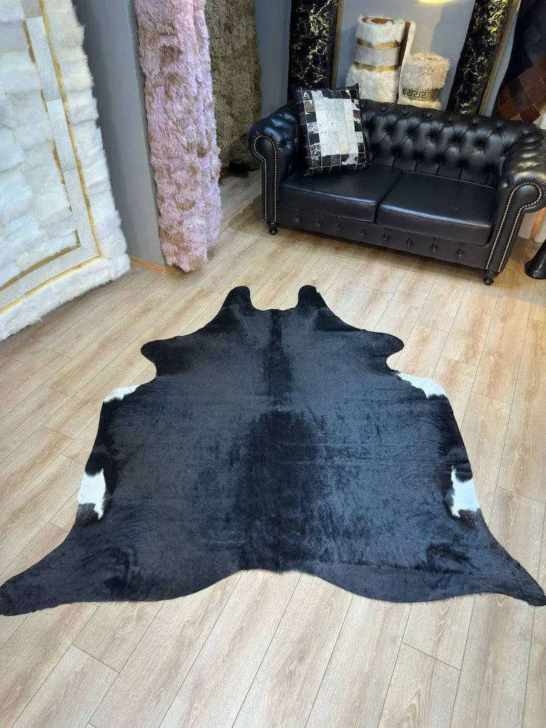 Unique Natural Black Cowskin Decor Rug, Speckled Cow hide carpet