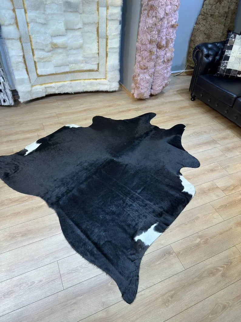 Unique Natural Black Cowskin Decor Rug, Speckled Cow hide carpet