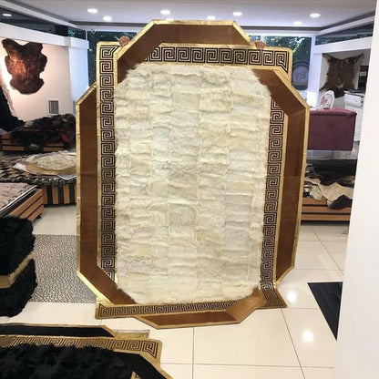 Patchwork Handmade Brown White Natural Sheepskin 8x10 Home Decor Rug