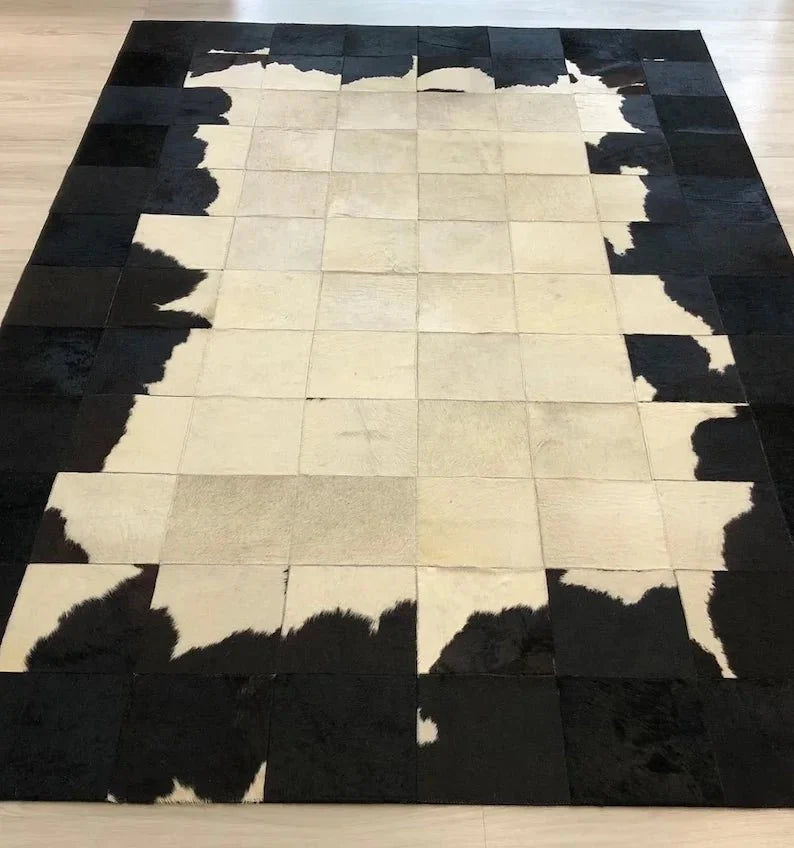 Black and White 100% Genuine Handmade Cow Skin 10x8 Carpet, Natural Cowhide Patchwork 10x8 Rug - Wonder fur rug Rug Wonder Fur Rug Wonder fur rug