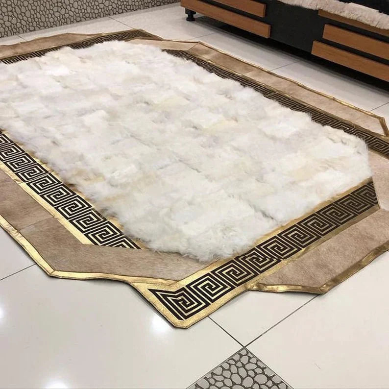 Handmade Beige And Brown Natural Sheepskin Large 10x12 Living Room Rug