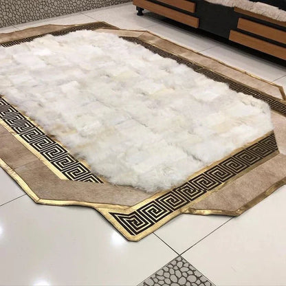 Handmade Beige And Brown Natural Sheepskin Large 10x12 Living Room Rug