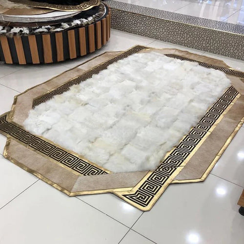 Handmade Beige And Brown Natural Sheepskin Large 10x12 Living Room Rug