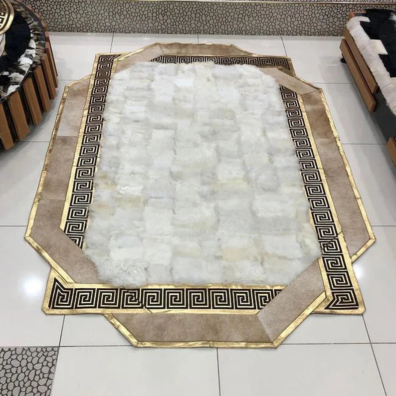 Handmade Beige And Brown Natural Sheepskin Large 10x12 Living Room Rug