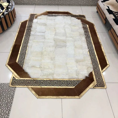 Patchwork Handmade Brown White Natural Sheepskin 8x10 Home Decor Rug