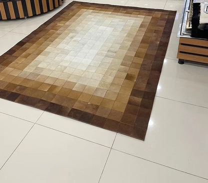 Handmade 100% Genuine Cowhide Area Rug, Brown Patchwork Rug for Living Room Decoration, Natural Leather Rug