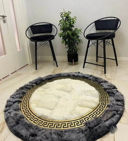100% Natural Handmade Circle White Gray Sheepskin Living Room Round Rug