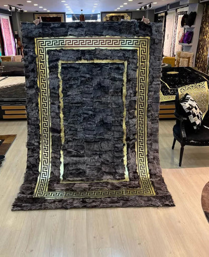 Handmade Natural Gray Gold Sheepskin Living Room Rug , Fluffy Soft Rug