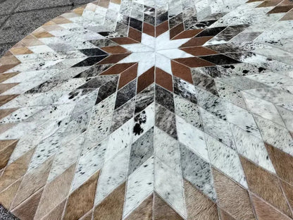 High Quality Symmetrical Cowhide Area Rug, Genuine Leather Carpet, Round Cowhide Rug