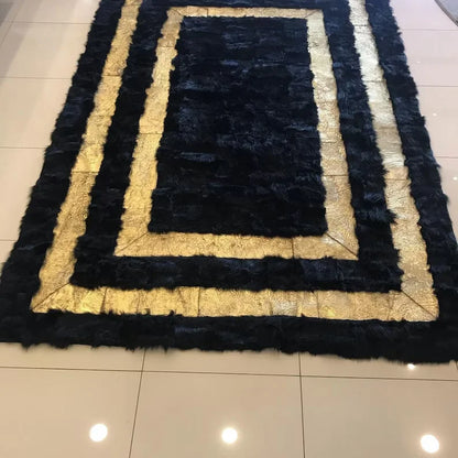 Modern Handmade 8x10 Black Gold Sheepskin Living Room , Luxury Carpet