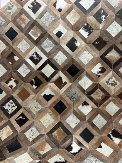 Unique Design Brown Handmade 100% Genuine Cowhide Rug, Patchwork Area Rug, Home Decor