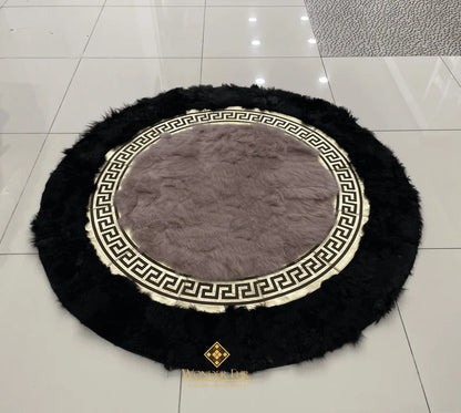 Luxury Black Beige Round Sheepskin Handmade Fluffy Home Decorative Rug