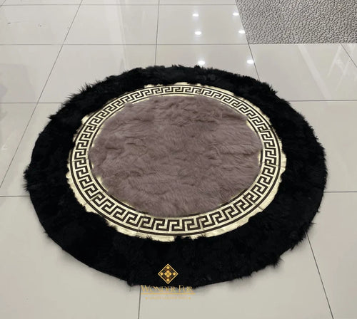Luxury Black Beige Round Sheepskin Handmade Fluffy Home Decorative Rug